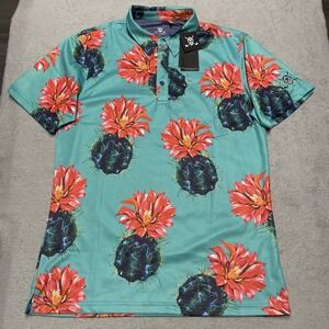 Chuco Golf Polo Shirt‎ Mens Medium Prick Cactus All Over Print Flower NEW